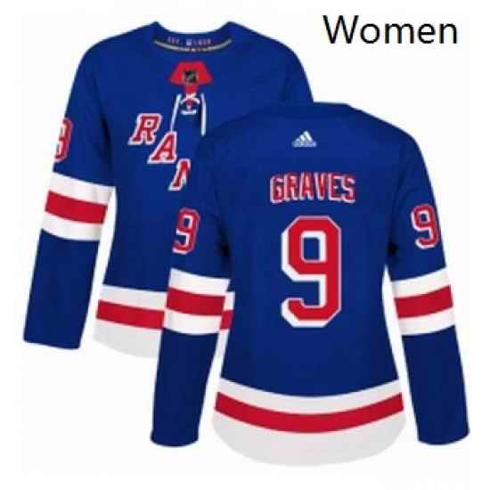 Womens Adidas New York Rangers 9 Adam Graves Authentic Royal Blue Home NHL Jersey